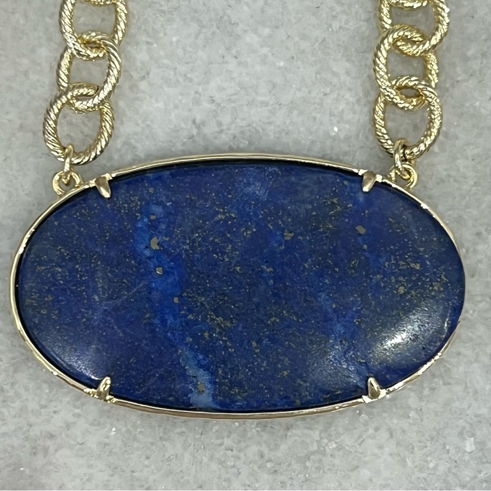 Lapis Lazuli Oval Pendant Fancy Chain Necklace - Picture 6 of 12